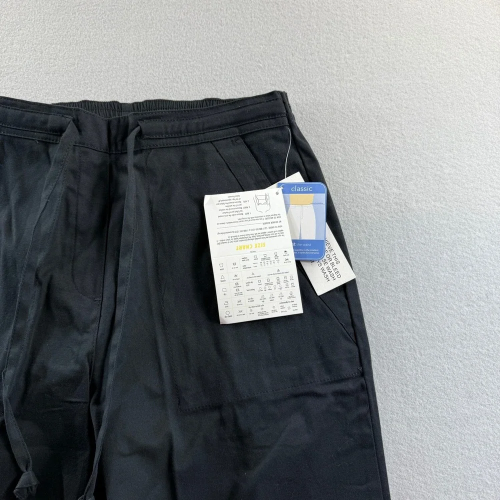 Denim & Co. Pants Women Small Black Drawstring Elastic Waist Straight Leg 28x30